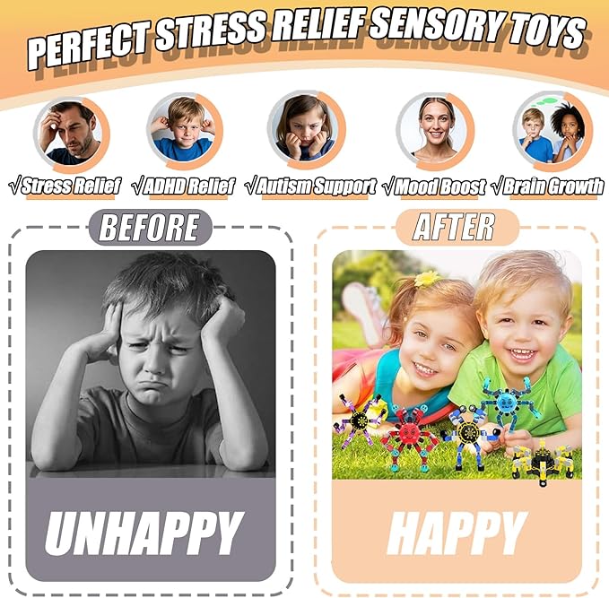 4Pcs Transformable Fidget Spinners for Kids Sensory Fidget Toys Teens Quiet Airplane Road Trip Travel Activities Essential Stocking Stuffers Bulk Gifts for Boys Girls Toddlers Autism ADHD C