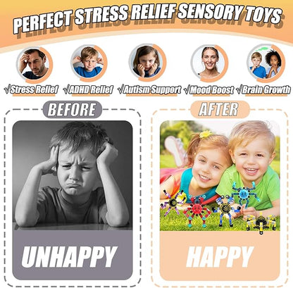 4Pcs Transformable Fidget Spinners for Kids Sensory Fidget Toys Teens Quiet Airplane Road Trip Travel Activities Essential Stocking Stuffers Bulk Gifts for Boys Girls Toddlers Autism ADHD C