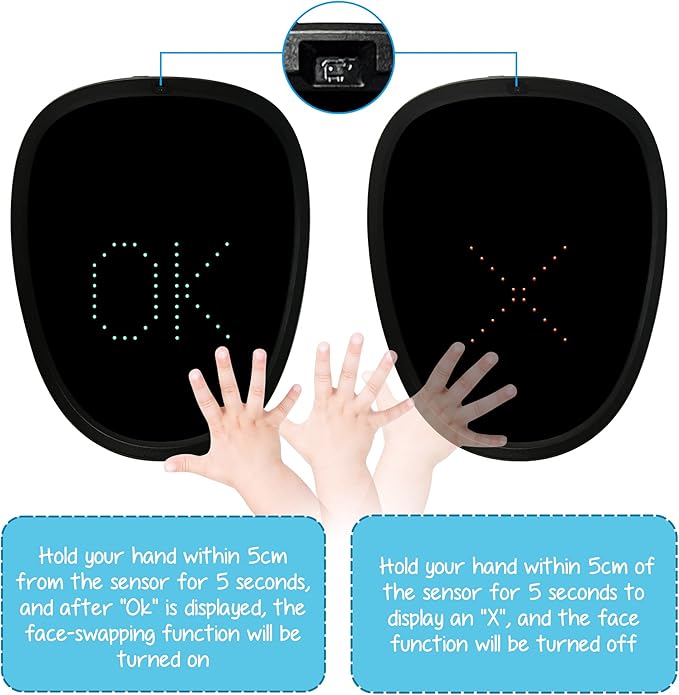 Depointer Life Led Mask with Gesture Sensing,Unisex LED Lighted Face Transforming Mask for Costume Cosplay Party Masquerade