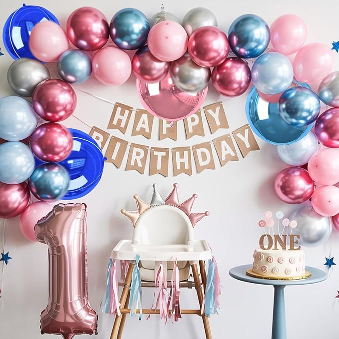 Giant Foil Balloons, 6Pcs Large Metallic Light Blue Royal Pink Round Balloons, 22 Inch Big Round Foil Balloon for Blue and Pink Birthday Party Baby Shower Gender Reveal Decorations