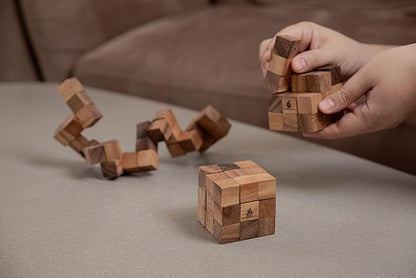 Snake Cube Puzzle: Wooden 3D Brainteaser Puzzle for Adults STEM Skill Builder Interlocking Game. Educational Problem-Solving Game for Adults Wood Handmade Desk Accent for Office