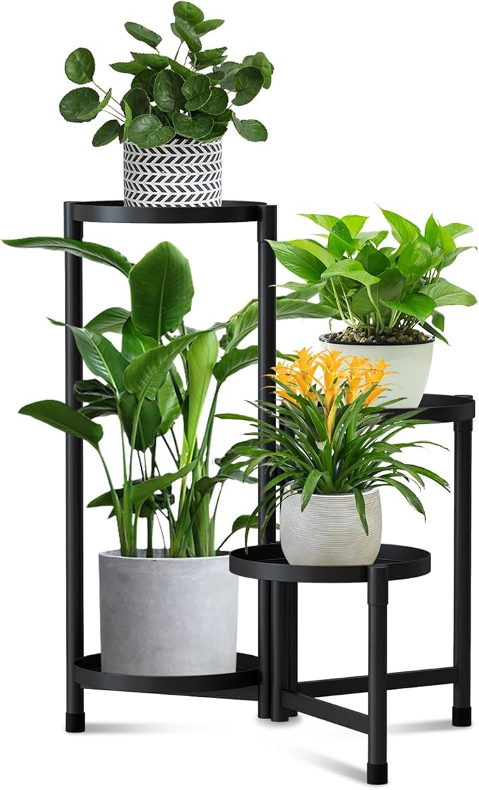 Plant Stand Indoor Outdoor, 4 Tier Black Metal Plant Stands Indoor Clearance,28in Tall Corner Flower Pot Holder Stands Shelves for Plants Multiplefor Patio, Living Room, Garden,Balcony
