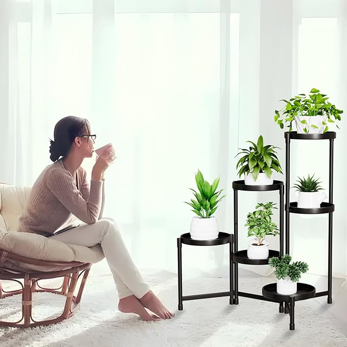 Metal Plant Stand Indoor 6 Tier Tall Corner Tiered Plant Stands Outdoor for Multiple Plants,Folding Iron Flower Display Holders Rack Shelf for Living Room Patio Balcony (6-tier)