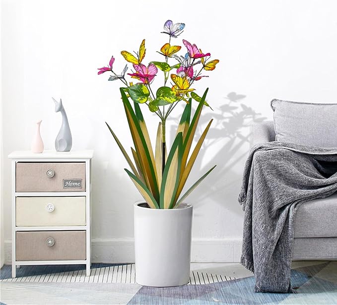 Garden Outdoor Butterfly Enlarge Thickened Wind Resistant Metal Agave Garden Art Metal Plant Country Sculpture Statue Decorations Ornaments Artificial Waterproof Butterflies(Light Green 2pcs)