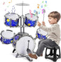 M SANMERSEN Upgraded Kids Jazz Drum Set Toddler Toy Drum Set with Stool, Plastic Rock Jazz Drum Kit Musical Toys Gift for Boys Girls 1-3 3-5