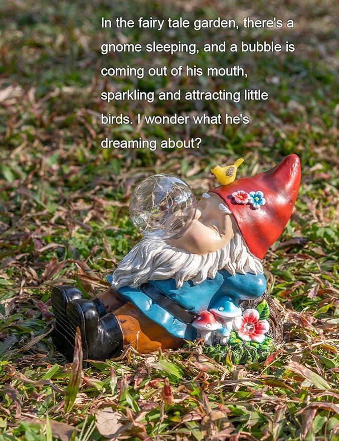 Solar Garden Statue Gnome Figurine Lights, Funny Sleepy Gnomes Dreaming, Outdoor Garden Decorations for Patio Porch，Gifts for Women Mum