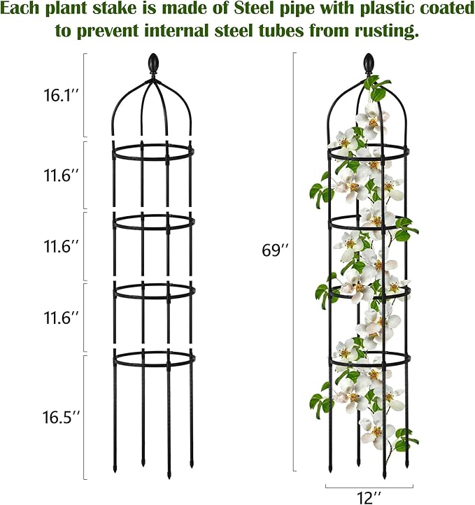 Garden Obelisk Trellis for Climbing Plants Outdoor 6 Ft Rose Bush Round Trellis for Pots Rustproof Metal Plant Flower Trellises for Clematis Vine Jasmine Support Outdoor Indoor