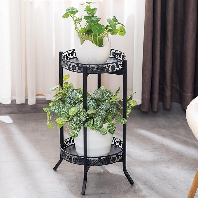 COPREE 2-tier Plant Stand, Space-Saving Iron Planter Shelves Flower Pot Organizer Rack Multiple Flower Pot Display Holder Shelf Indoor Outdoor Heavy Duty Planter Shelving Unit