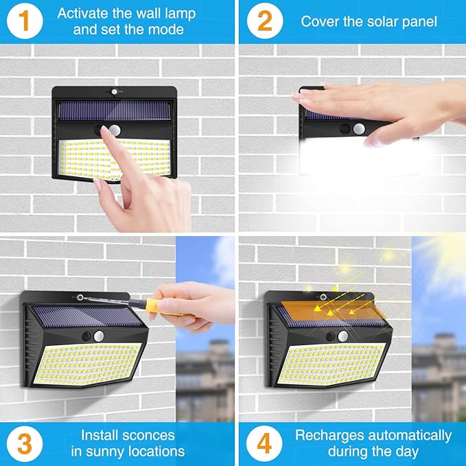 Solar Lights Outdoor, [138 LED/8 Packs] Solar Motion Sensor Security Lights with 3 Lighting Modes Solar Wall Lights Waterproof Solar Powered Lights Outside for Garden Fence Yard Deck Garage