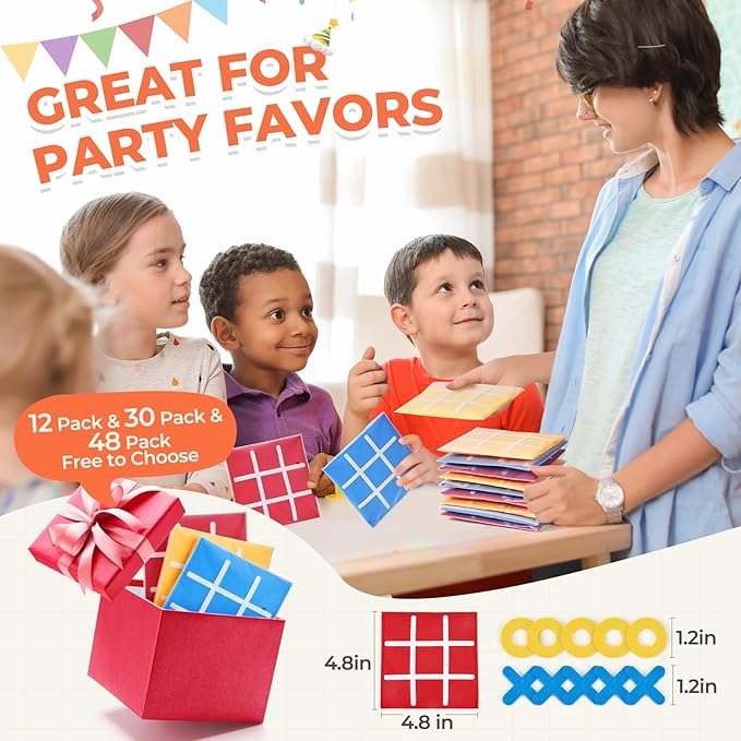 JoyCat Tic Tac Toe Strategic Board Game for Kids and Family,Birthday Party Favors,Goodie Bag Stuffers,End of Year Student Gifts with Envelope,Easy to Store(Bulk Pack of 48)