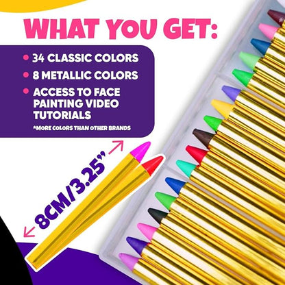 Blue Squid Face Paint Crayons for Kids - 42pcs XL Non-Toxic, Washable Body Paint Crayons - Our Face Painting Kit Makeup Sticks are Easy to Use, Safe for Sensitive Skin and Perfect for a Kids Party