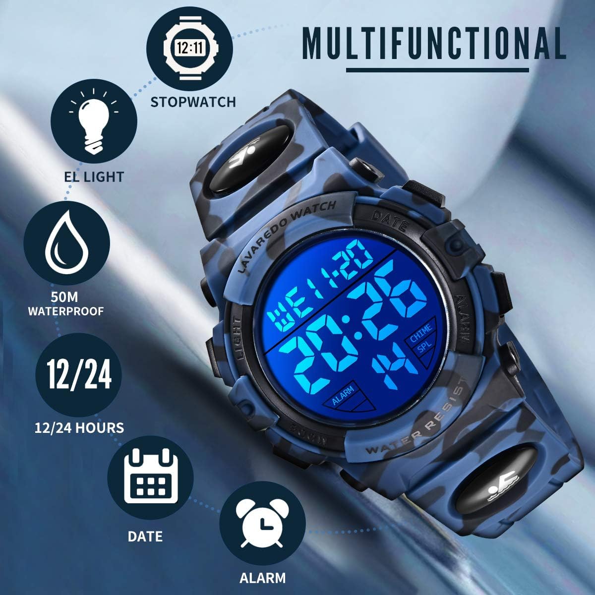 Kids Watch,Boys Watch for 3-15 Year Old Boys,Digital Sport Outdoor Multifunctional Chronograph LED 50 M Waterproof Alarm Calendar Analog Watch for Children with Silicone Band,Kids Gift