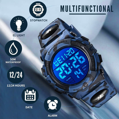 Kids Watch,Boys Watch for 3-15 Year Old Boys,Digital Sport Outdoor Multifunctional Chronograph LED 50 M Waterproof Alarm Calendar Analog Watch for Children with Silicone Band,Kids Gift