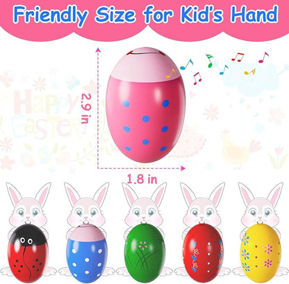 6 Pack Wooden Percussion Musical Shaker, Toddlers Stocking Stuffers 1-3 Year Old, Christmas Stocking Stuffers, Eggs Shakers Christmas Eggs Montessori Toys for Kids Boys Girls