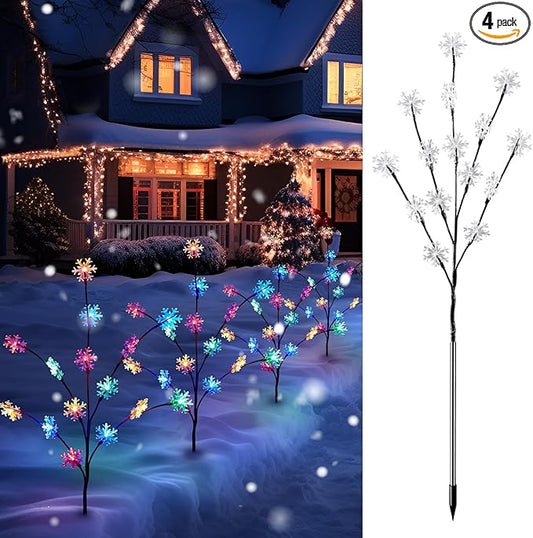 Outdoor Snowflake Lights, 4 Packs Driveway Christmas Lights, Outdoor Tree Christmas Decorations, Christmas Outdoor Decorations Yard, Multicolor