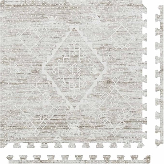 House of Noa Baby Play Mat – 4x8 Driftwood Ula – Set of 8 Tiles – Cushioned EVA Foam Play Mat for Floor, Soft Interlocking Baby Crawling Mats for Hard Floors