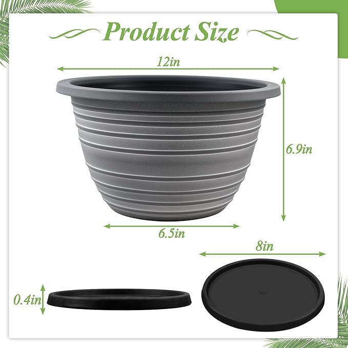 12 inch pots for Plants,Large 3 Pack Outdoor Flower Pots with Saucer and Drainage Holes, Plastic Plant Pots,Retro Antique Imitation Decorative Garden Containers Sets for Houseplant(White)