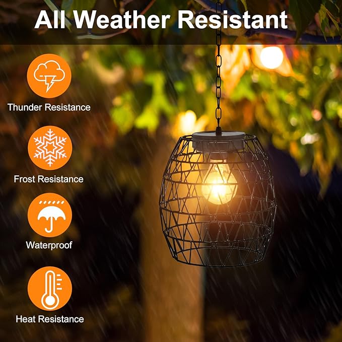 Larekook Outdoor Solar Hanging Lantern,Outdoor Indoor Pendant Chandelier Waterproof Lamp Decorative Solar Powered Hanging Lamp for Front Door Garden Gazebo Porch Patio