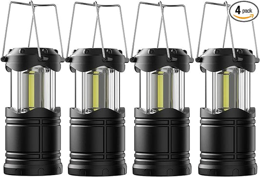 Lichamp LED Camping Lantern, 4 Pack Battery Powered Flashlight for Power Outages, Portable Collapsible Hanging Light Essential for Home, Outdoor, Emergency Lamp Survival Kit Gear for Hurricane, Black
