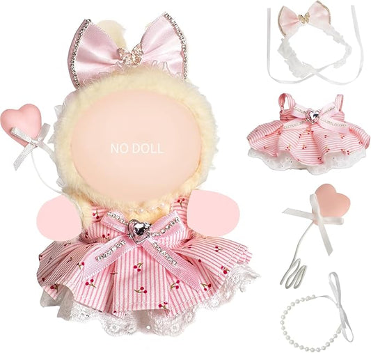 Cloth for 15cm ＆ 17cm Doll, 4pcs Doll Clothes Outfit Set for 1st/2nd/3rd Gen Dolls, Include - Crystal Pink Dress , Pink Bow Headband, Pink Balloon, Pearl Necklace(Pink)