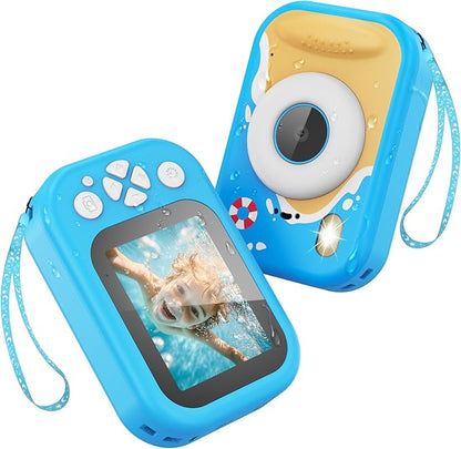Kids Camera Waterproof IP68, 1080P HD Underwater Camera for Kids Ages 3-12 with Toy-Grade ABS Plastic, Kids Digital Camera for Children Outdoor Swimming Snorkeling Birthday Gift, Blue