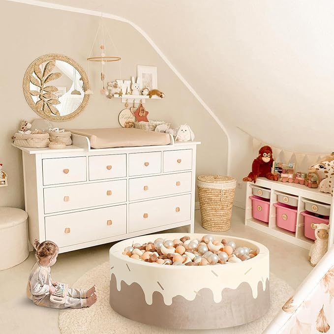 GOGOSO Ball Pit Balls Stars Moon Shapes Plastic Pitballs for Toddler Play Tent Baby Photo Props Kids Pool Water Toys Kiddie Pool Party Decor, Coffee+Beige Mix Cream Colors +Pearl Colors,200PCS