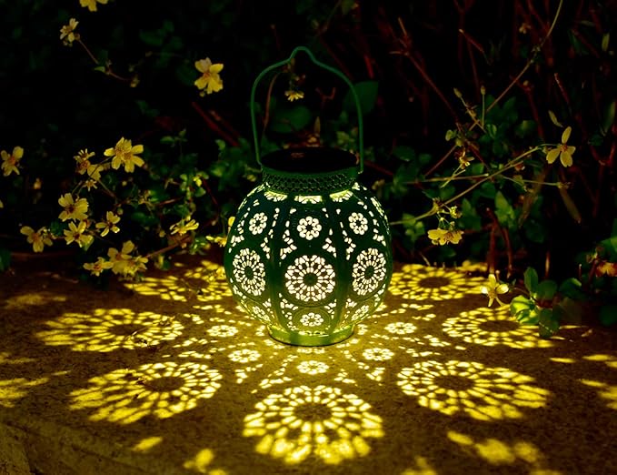 Bohemian Garden Solar Lanterns, Set of 2 Moroccan Outdoor Waterproof Landscape Solar Lights for Backyard Pathway Patio Tree Table Decor (Turquoise)