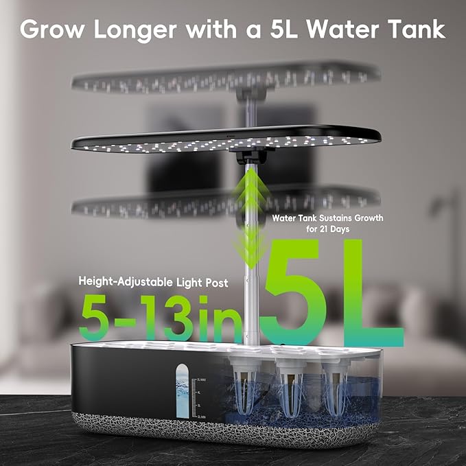 Large Hydroponics Growing System 14 Pods, Indoor Herb Garden with LED Grow Light, 5L Water Tank, Hydroponic Grow Kit with 3 Auto-Timers, Rotatable Light Panel, Gifts for Women Men