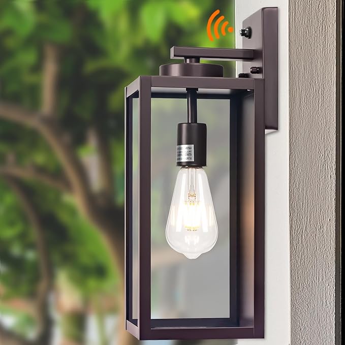 Oil-Rubbed Bronze Dusk to Dawn Outdoor Wall Light, Large 16" Exterior Wall Lantern Waterproof, Brown Farmhouse Porch Sconce, Modern Wall-Mounted Outside Light Fixture for House Garage, Patio Lamp