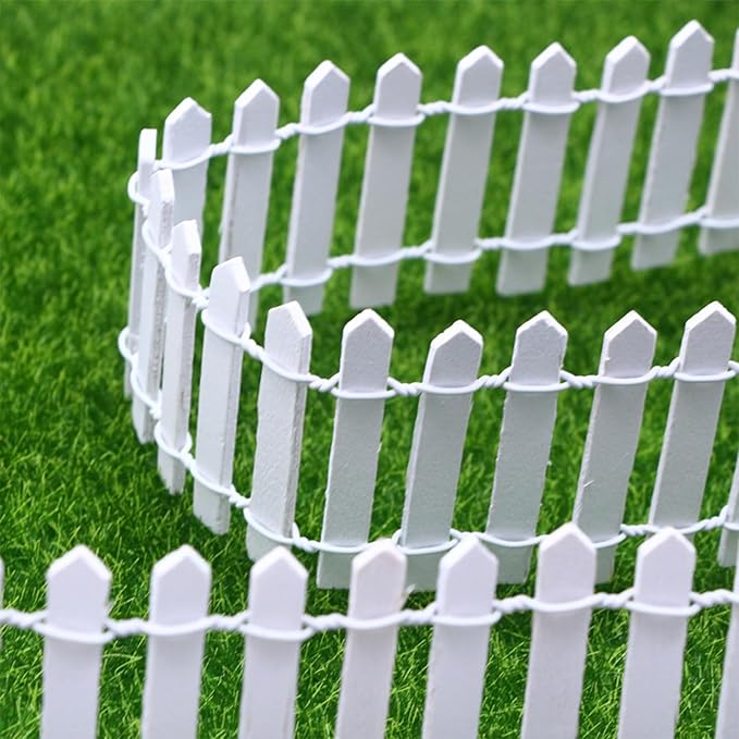 35 Inches Mini Fairy Garden Fence DIY Small Wood Decorative Picket Fence Micro Landscape Miniature Ornaments for Dollhouse, Crafts, Diorama Project, Plant Pot, White
