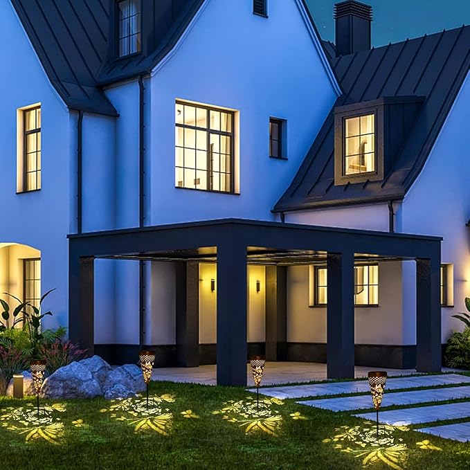 DIBIEECN 4 Pack Butterfly Solar Garden Pathway Lights Outdoor,Metal Garden Decorations Outdoor Lights with Patterns and Warm Light,Waterproof Landscape Lighting for Path Patio Backyard Yard