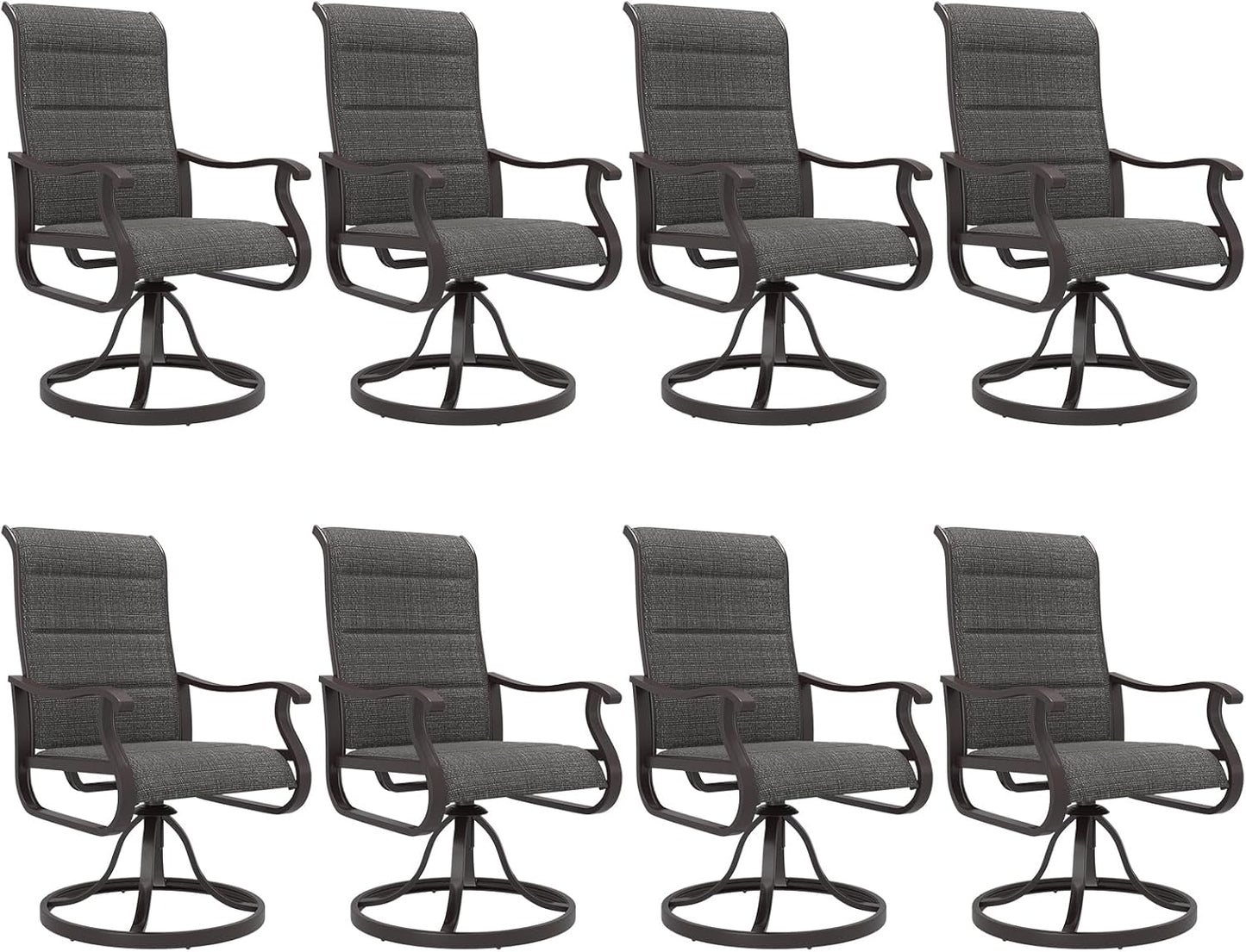 Amopatio Padded Patio Swivel Chairs Set of 8, Outdoor Dining Chairs with Ultra Soft Textilene High Back Seat & Metal Rocker Frame, for Backyard Deck Lawn Garden, Dark Grey