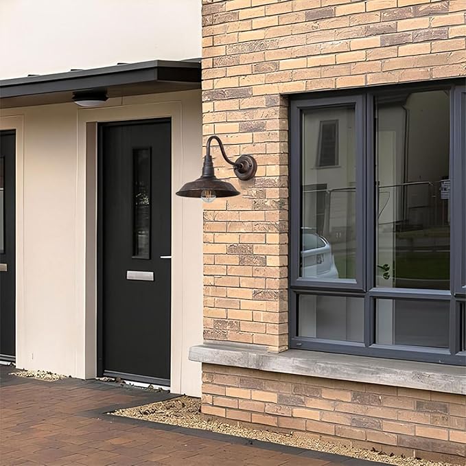 Outdoor Wall Light, 9.8" Iron Art Gooseneck Wall Lanterns, E26 Retro Barn Lights, Indoor and Outdoor Wall Mounted Lighting Waterproof Wall Sconce Light, for Porch, Garage