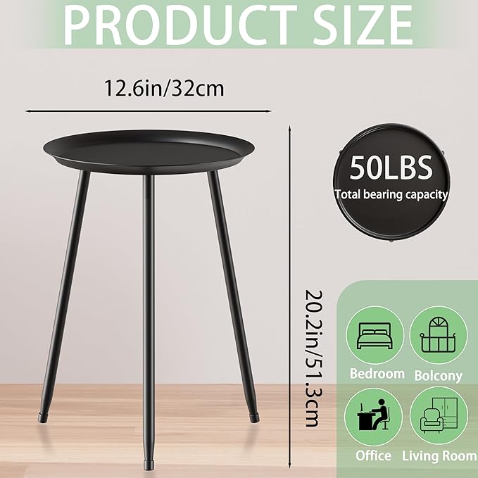 Plant Stand Table Indoor Outdoor Small,Round Side Table for Plants,Single Black Metal Plant Table,Corner Table for Plants Rack for Bedroom Patio Garden Balcon