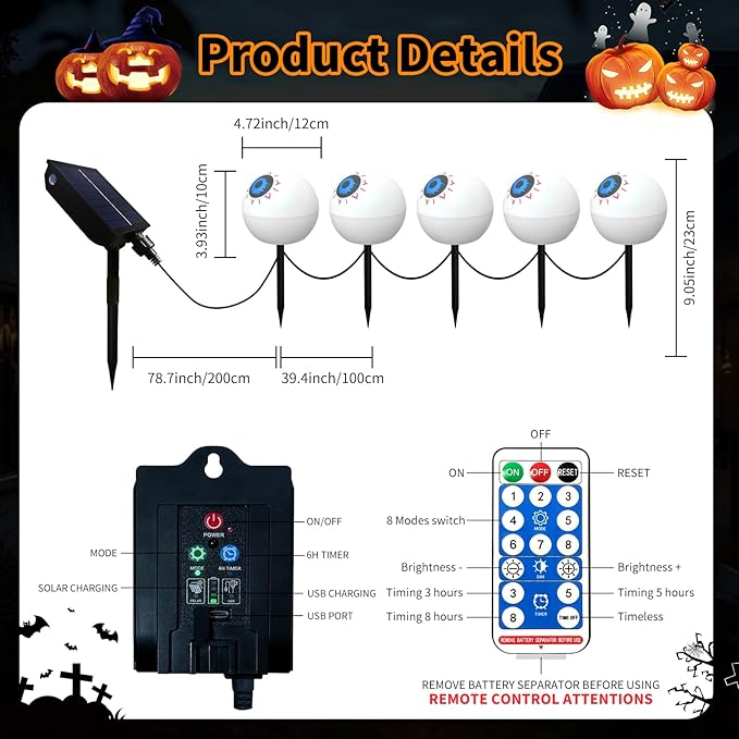 Upgraded 5 Pack Solar Halloween Garden Lights Outdoor Halloween Decorations, LED Waterproof Solar Globe Lights for Outside Yard Patio Pathway Party Halloween Decor, YS002-1