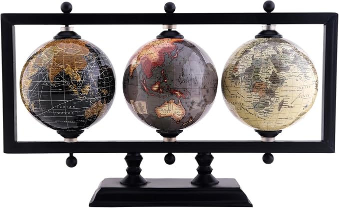 Rely+ Set of 3 4'' Earth Globe for Desk Elegant Office Decor World Globe Sturdy Metal Stand (NOT PLASTIC!) - Rotating Desktop Globes For Geographic Home Table Gift for Adult Decorative Book Shelf