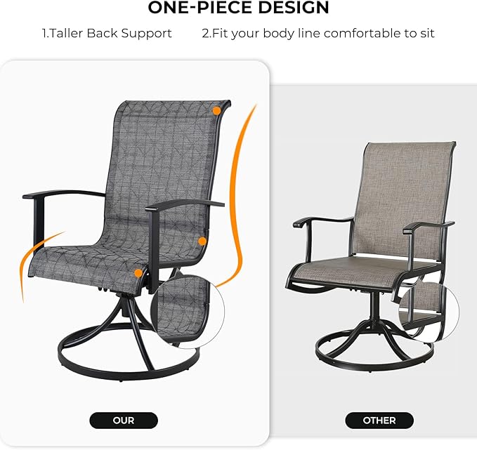 Grand patio Outdoor Swivel Dining Chairs 4-Piece Patio Dining Chairs Set Mesh Sling Patio High Back Swivel Rockers, Mixed Coffee