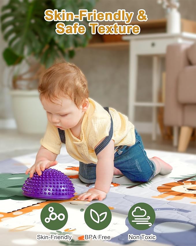 Premium Foam Baby Play Mat 71" x 59" – Removable & Machine Washable Cover, Extra Thick Padding Playpen Mat, Non-Slip Crawling Mat, Easy to Clean for Infants, Toddlers & Babies