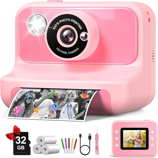 Kids Camera Instant Print, Kids Camera 1080P HD Video Digital Camera, Christmas Birthday Gifts for Girls and Boys, Toddler Toy for 3-12 Years Old