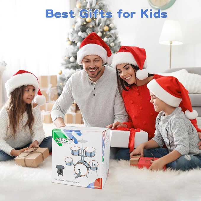 M SANMERSEN Kids Jazz Drum Set - 5 Drums with Stool - Rock Jazz Drum Kit - Musical Enlightenment Educational Toys Gift for Boys Girls