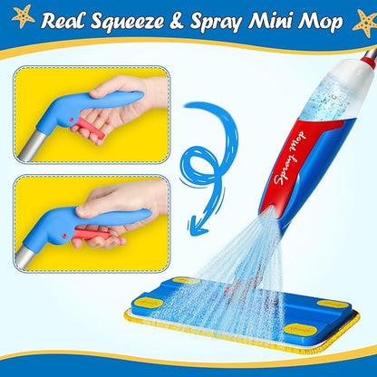Kids Cleaning Toy Set - Toddler Cleaning Set with Real Working Kids Spray Mop, Microfiber Pads, Cloth & Scraper | Role Play Educational Toys for Boys Girls, Montessori Toddler Toys Gifts