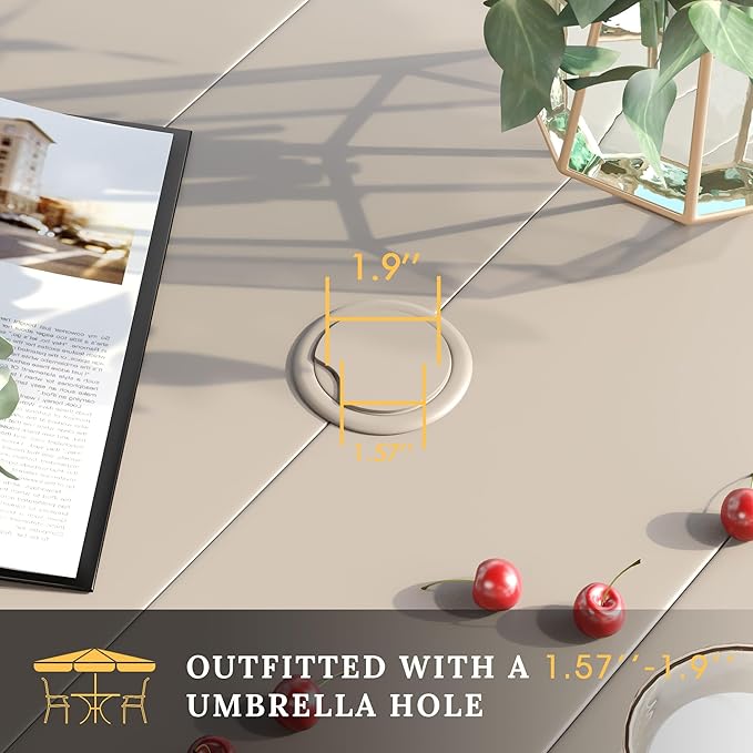 VICLLAX Patio Dining Set for 6, Outdoor Furniture Set Includes 63" Rectangle Patio Table and 6 Patio Sling Chairs, Outdoor Table and Chairs for Outsides, Sandshell Color Tabletop and Fabric