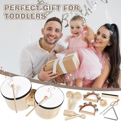 Vanplay Kids Drum Set - Toys for 2 3 Year Old Boy Gifts, Musical Instruments for Toddler 2-4, Birthday Gifts for 3 4 Year Old Girls, Wooden Montessori with Bongo Drum for Kids Age 2 3 4 5 6