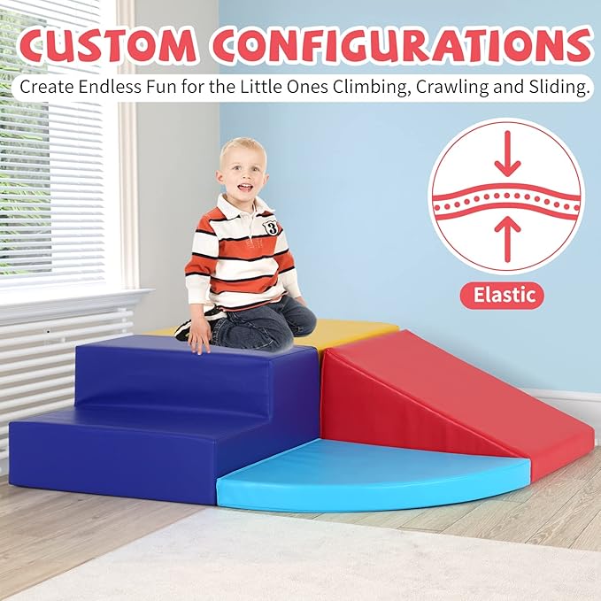 Kids Corner Climber 4-Piece Set - Soft Foam Climbing Toys for Toddlers 1-3, Indoor Baby Crawling & Sliding Play Set Kids Climbing Foam Blocks, Colourful