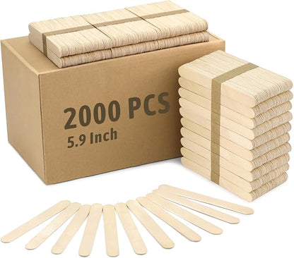 WISYOK 2000 PCS 6 Inch Wooden Popsicle Sticks for Crafts, Wooden Craft Sticks, Wide Lollipop Sticks, Treat Sticks Ice Pop Sticks for Creative Designs or Kids Education, Home Art Projects