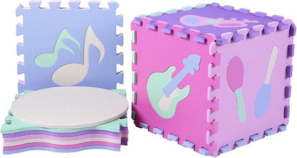 Foam Play Mat for Kids，25Pcs Square Interlocking Puzzle Floor Mat，Baby Play Mat Floor Mat Foam Puzzle Playmat for Toddlers with Fence（Musical Instrument-CSH016
