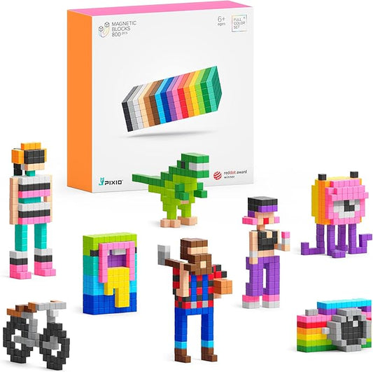 PIXIO-800pcs Magnetic Blocks - Pixel Art Building Toys - Open Ended Toys - Geek Gifts - Display Desk Toys for Office for Adults - Tiny Magnet Blocks