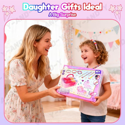 Kids Art and Craft Kit, DIY Bracelet Making Kit for Kids Age 6+ Years Old, 1200+ Colorful Hair Ties Rubber Band Bracelet Make Toy with Unicorn Giraffe Weaving Comb, Organizer Case, Gifts for Girls