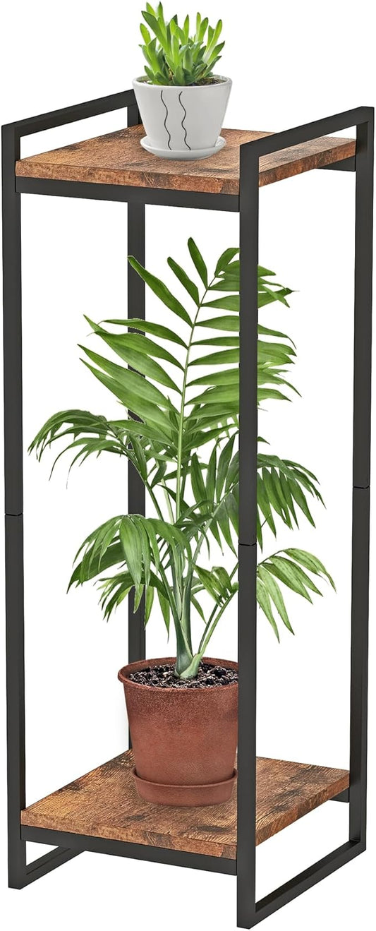 34" Tall Plant Stand Indoor, 2-Tier Modern Plant Shelf Corner Flower Pot Holder Organizer for Living Room Balcony Garden, Rustic Brown