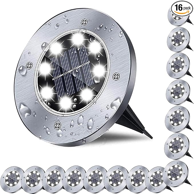 Solar Ground Light, Waterproof Solar Garden Lights, Upgraded Outdoor Garden Waterproof Bright in-Ground Light, Landscape Lights for Pathway,Yard,Deck,Lawn,Patio,Walkway (16 Pack White Light)